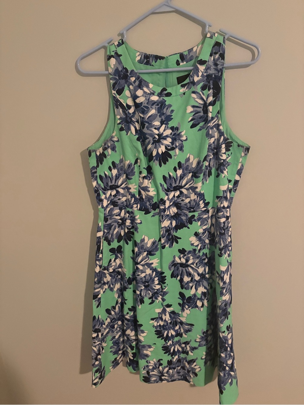 J Crew Mint Green Sleeveless Floral Dress with Blue & White Blooms